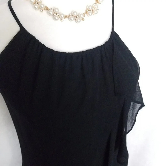 Banana Republic Cascades Ruffle Top Women XS Spaghetti Straps in Black Chiffon - Picture 3 of 12